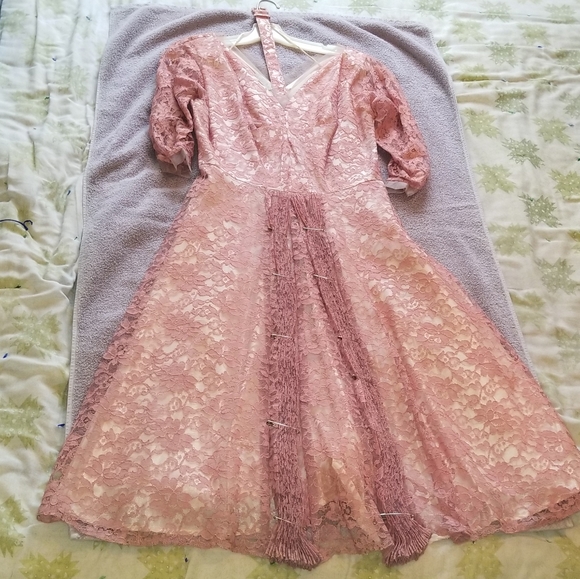 Women's Antique Vintage 1940s formal/cocktail dress, Charles Berg, Dusty Rose - Picture 3 of 12